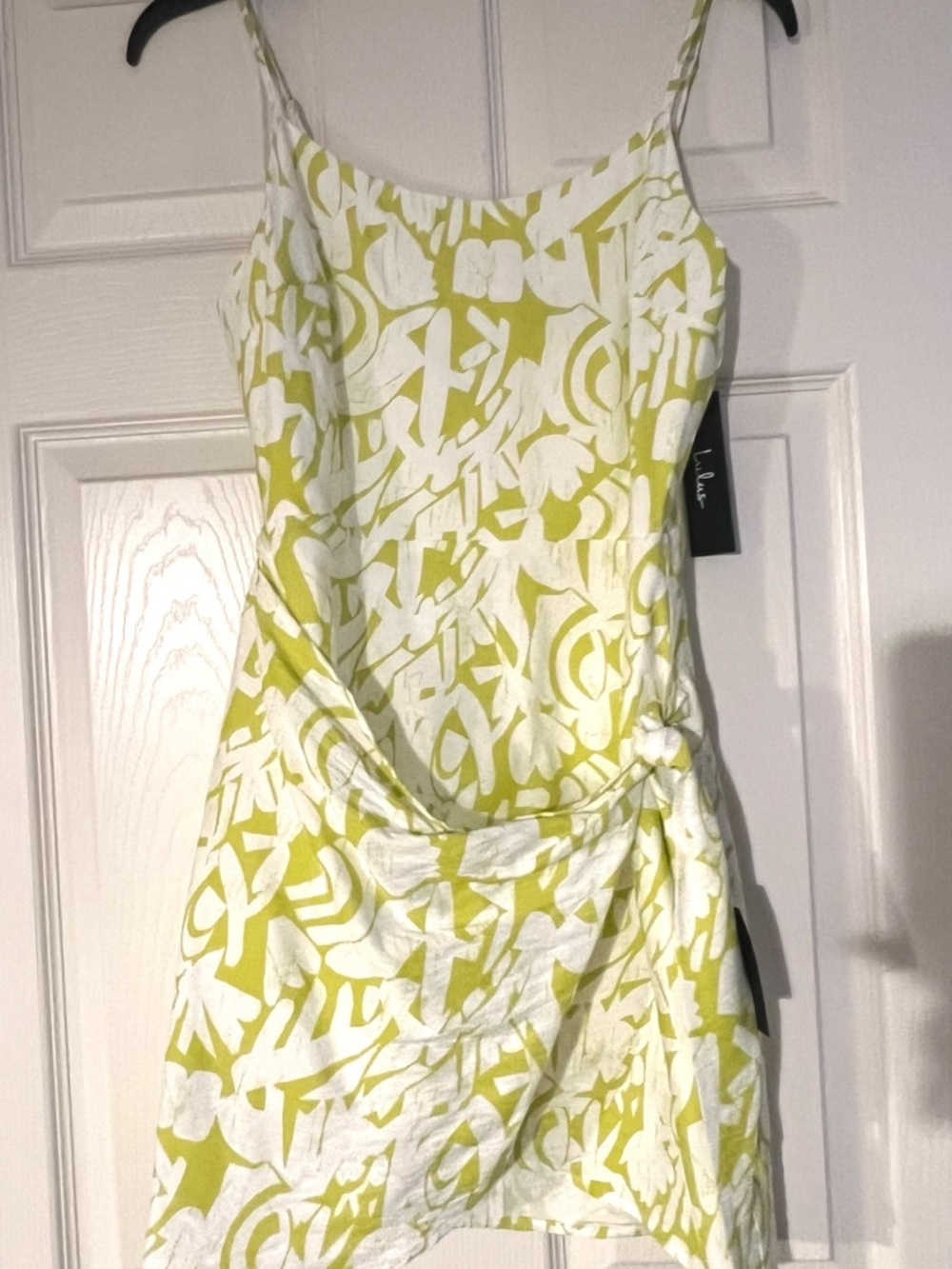 Lulu's White and Lime Graphic Print Mini Sundress
